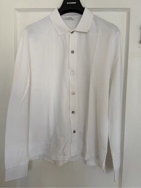 Jil Sander White Knit Polo Button-Up